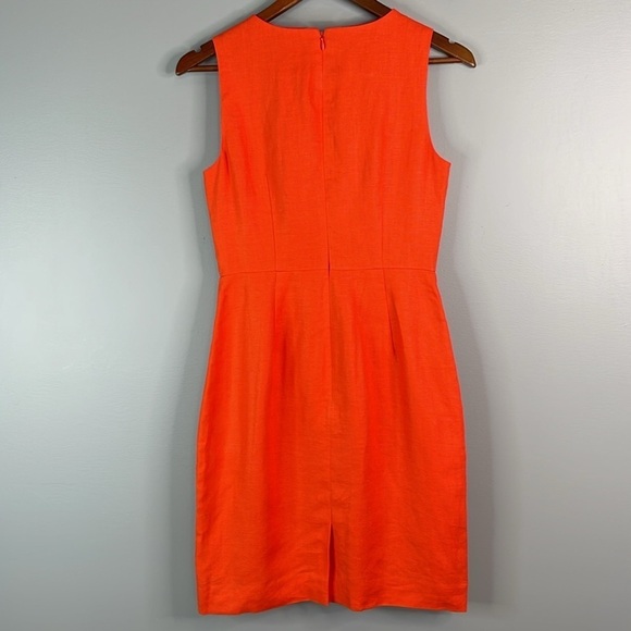 J. CREW Drape Knot Linen Hibiscus Orange Dress Sleeveless Lined Midi Sheath 0 - Picture 8 of 13